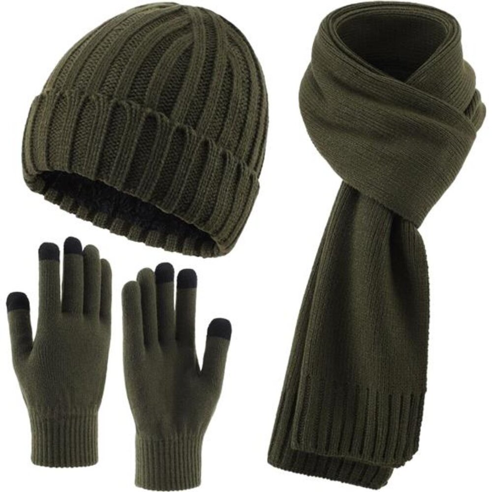New 3 PCS Fleece Lined Cold Weather Set, Warm Winter Beanie Hat, Long‎